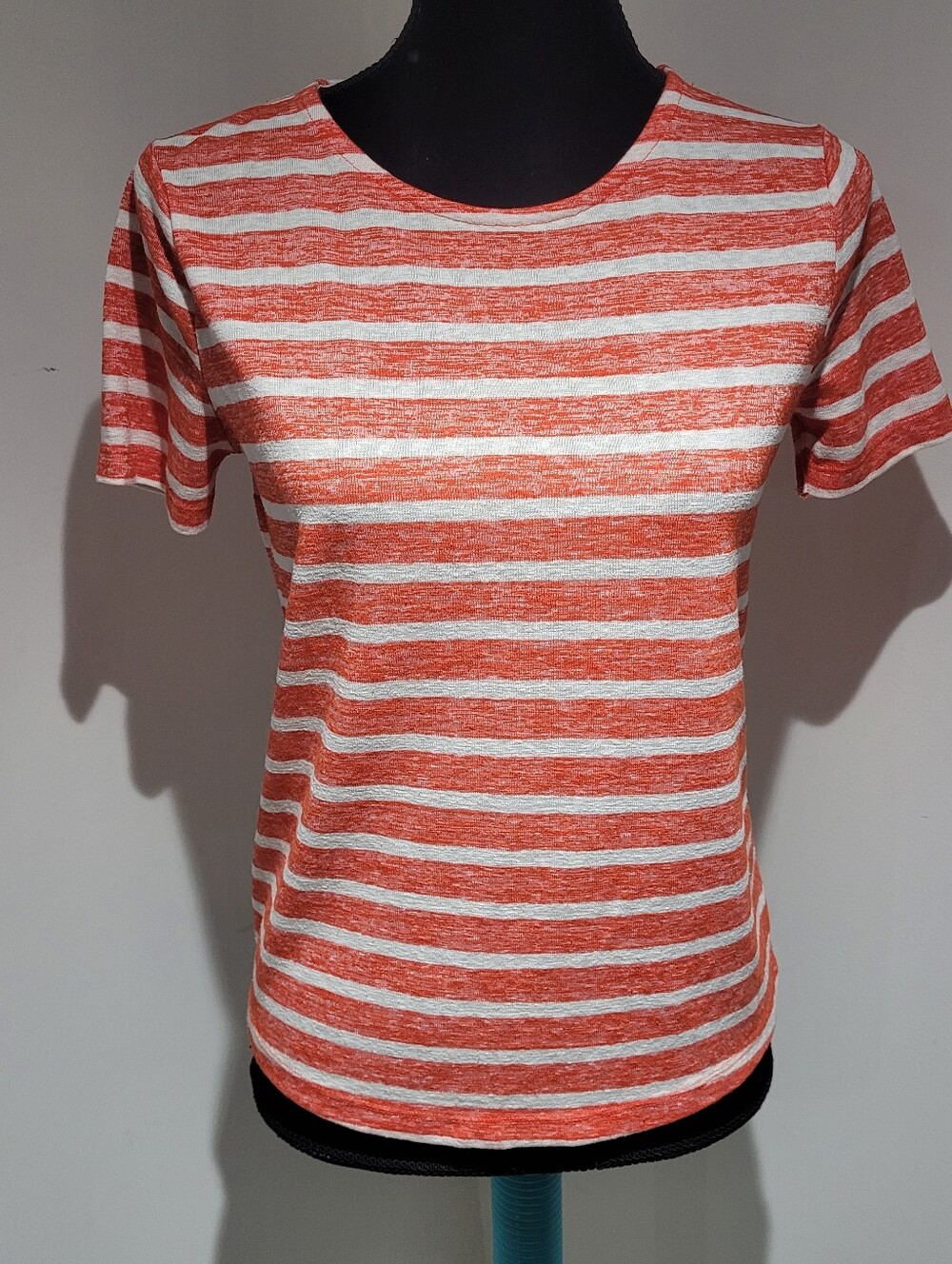 Tu Woman Casual Striped Short-Sleeve T-Shirt Size 8 Heathered Red White